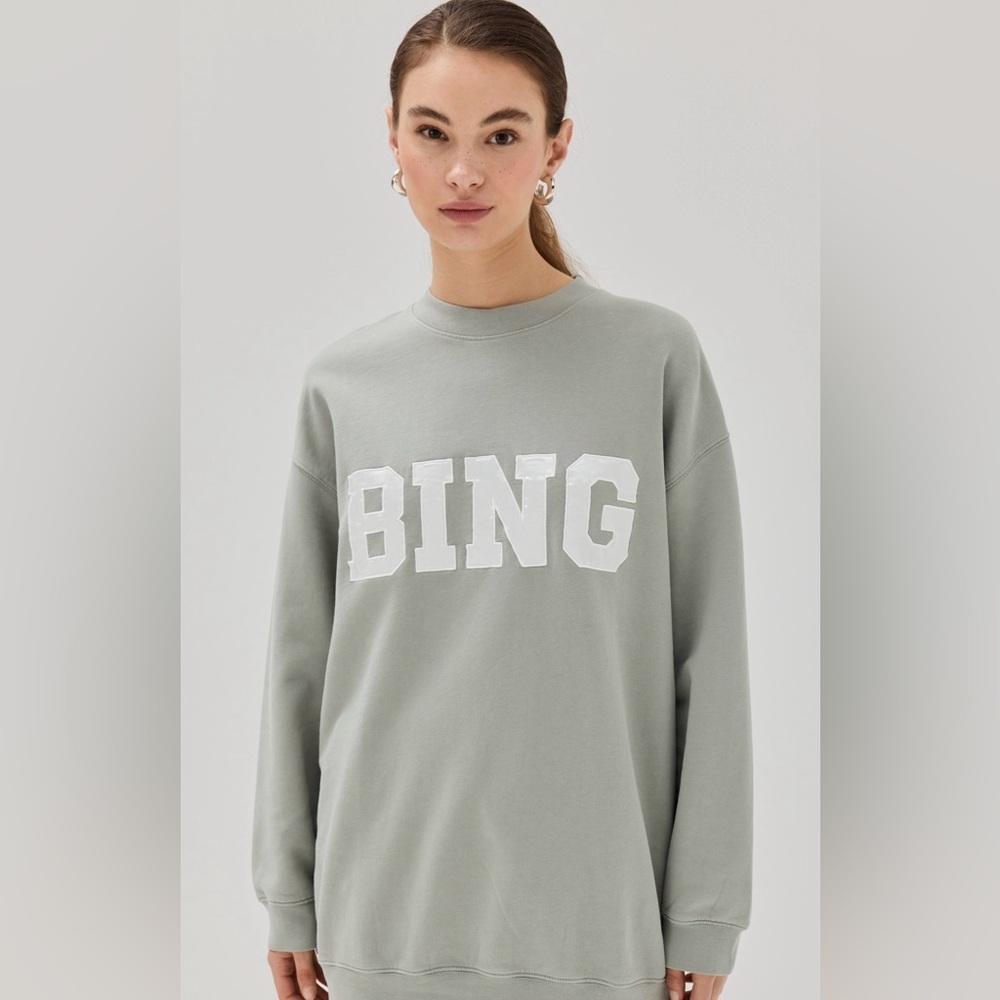 ANINE BING Women's Tyler Satin Bing Crew Sweatshirt in Sage Green - Small